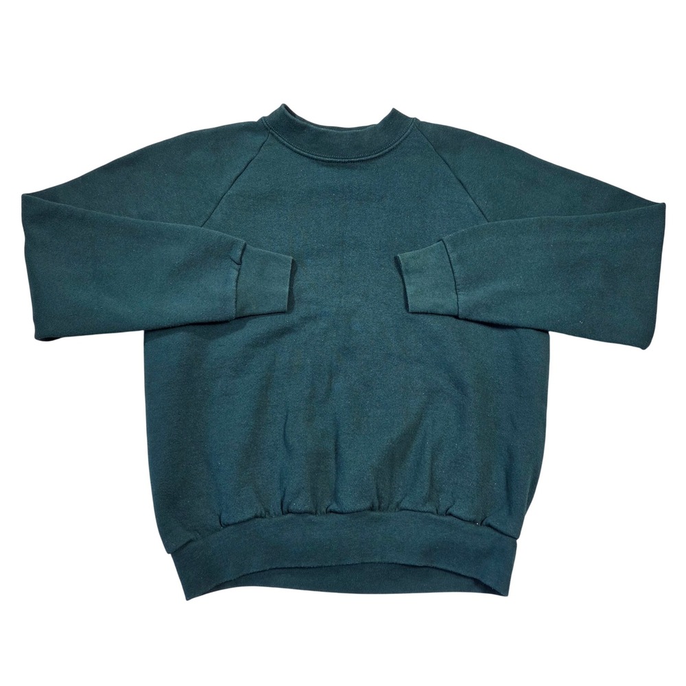 Vintage Fruit of the Loom Green Blank Raglan Sweatshirt Mens M Crew Neck‎ 90s